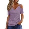 thumbnail image 2 of asjyhkr Womens off Shoulder Tops Summer Short Sleeve Breathable Lightweight Tees Solid Color Tshirts, 2 of 6