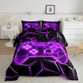 thumbnail image 1 of Erosebridal Gaming Comforter Sets Queen Size for Kids, Purple Gamepad Comforters & Duvets, Geometry Line Decor, Microfiber 3pcs, 1 of 7