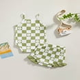 thumbnail image 4 of Infant Baby Girl Summer Clothes Set Checkerboard Plaid Floral Print Sleeveless Romper+Ruffle Shorts Outfit, 4 of 9