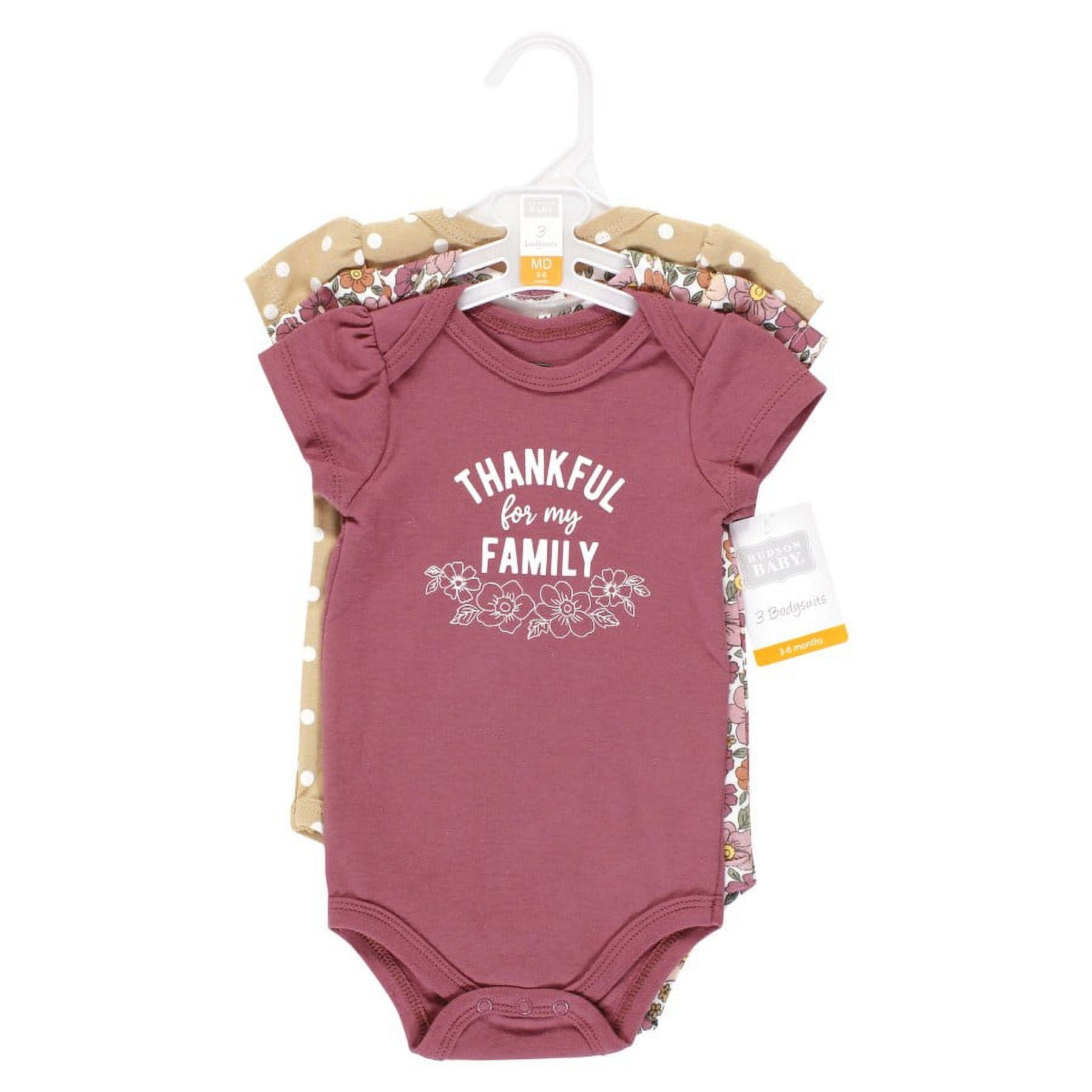 Hudson Baby Infant Girl Cotton Bodysuits, Thankful Floral, 9-12 Months