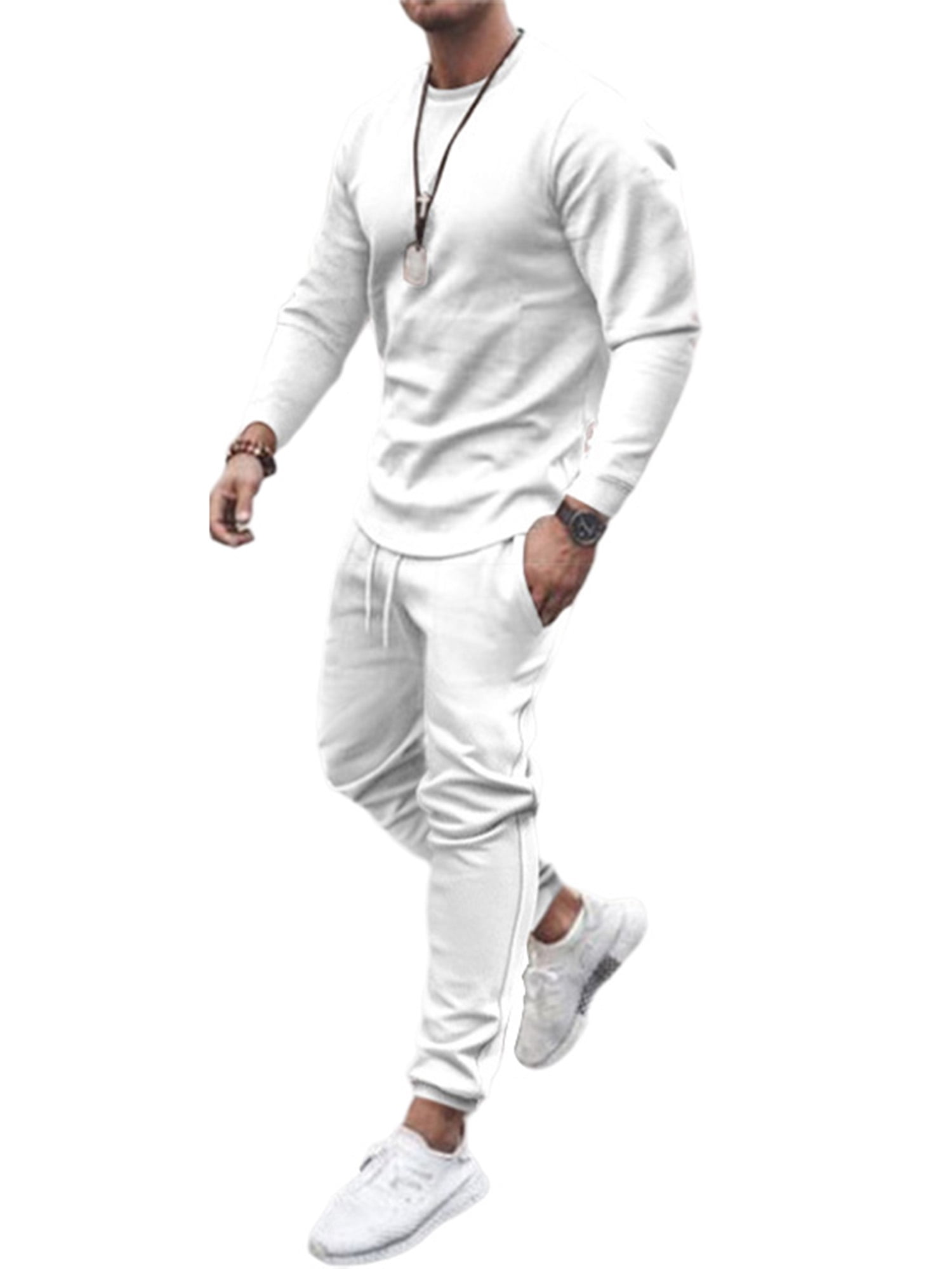 2PCS Mens Pullover Tracksuit Hoodie Jogging Bottoms Set Stretch Sweater Jogger 