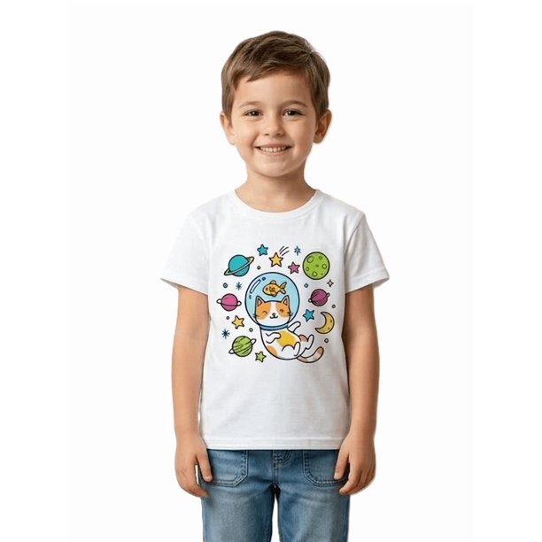 Playera Infantil Unisex Space Cat, Gatito Del Espacio