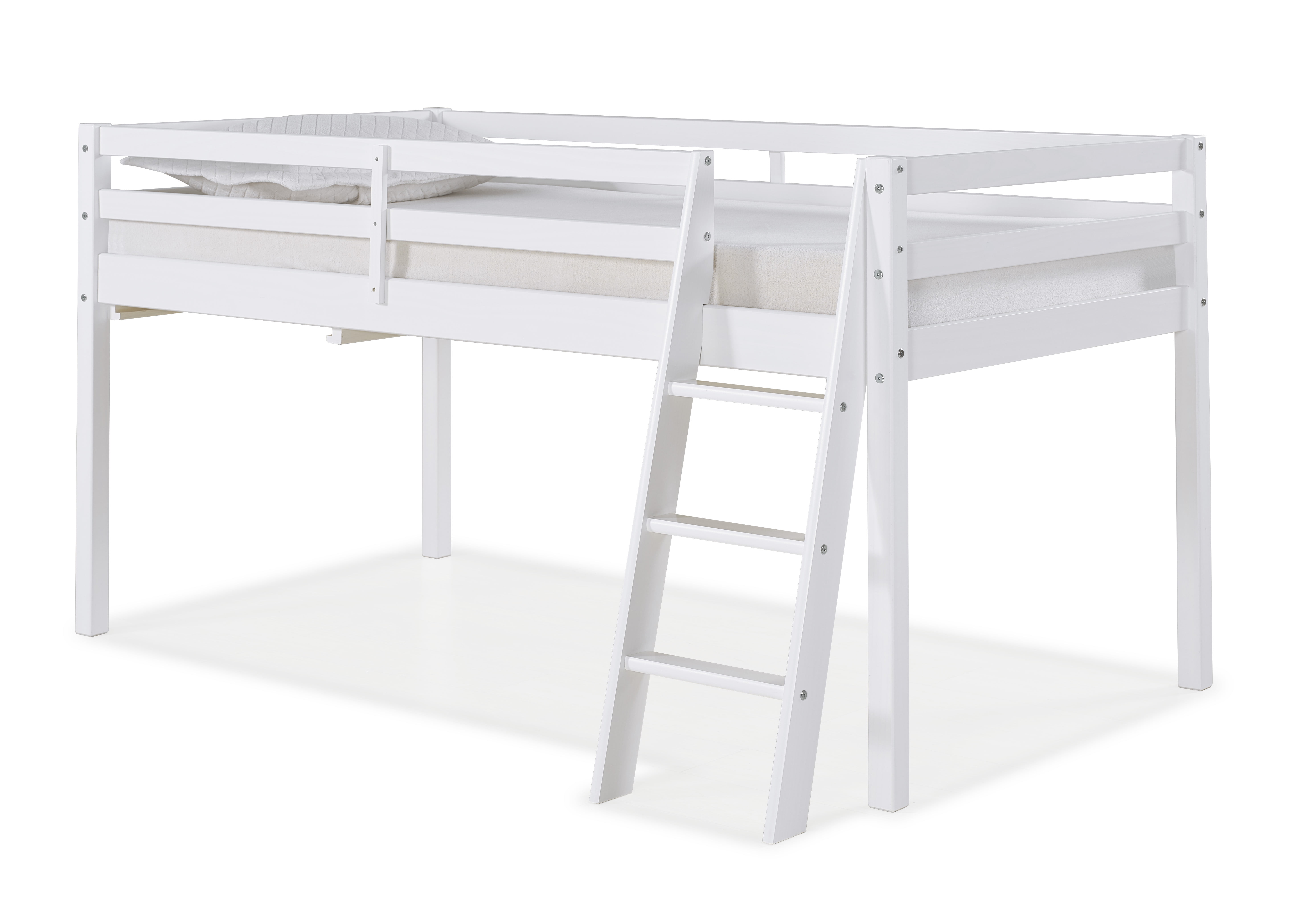Alaterre Furniture Roxy Junior Kids Twin Loft Bed, Pink with White Trim Tent, Solid Pine Wood with Reversible Ladder & Detachable Tent