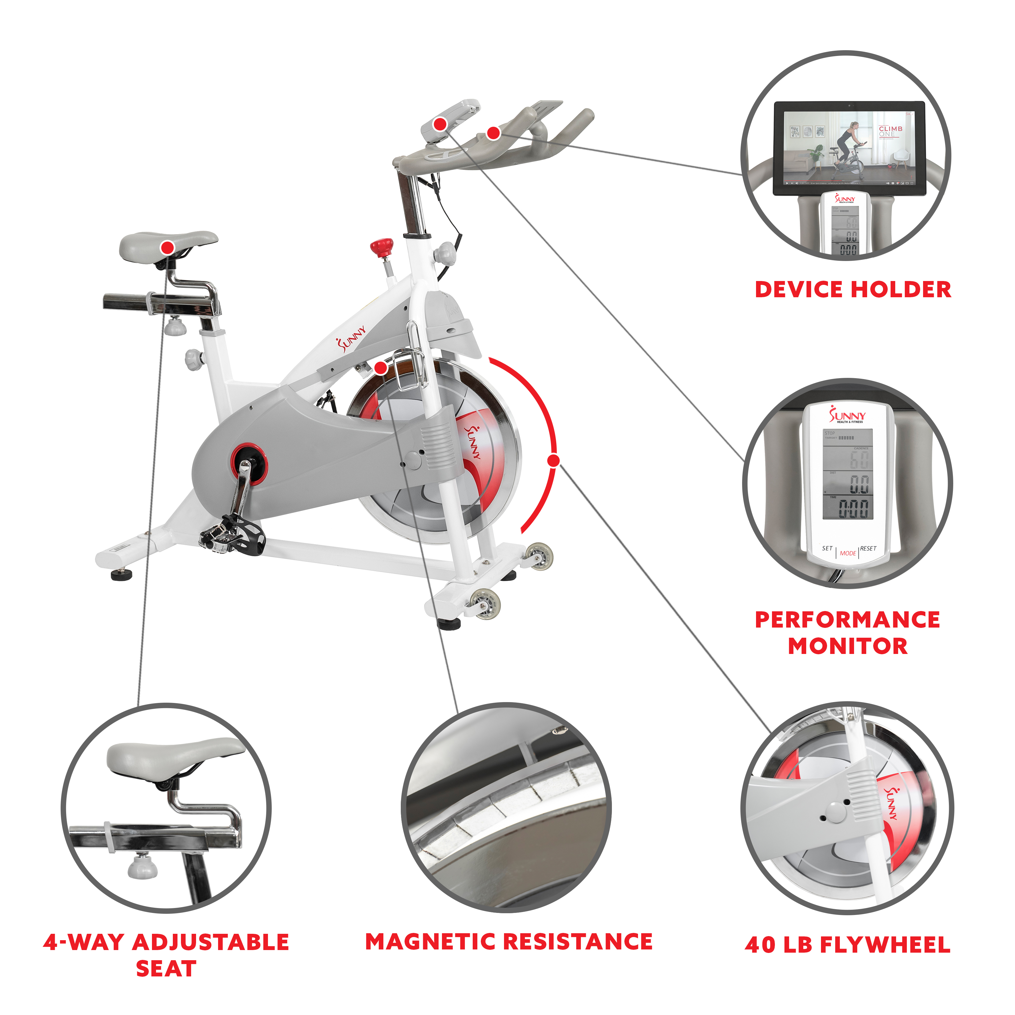 Sunny Health & Fitness Magnetic Belt Drive Premium Indoor Cycling Bike - SF-B1876 - image 3 of 7
