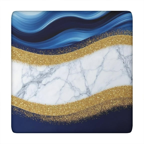 Blue Gold Wave Marble Pattern Square Fitted Tablecloth with Elastic Edge,Square Table Cover,Washable Elastic Table Cover for Home Kitchen Party Decor 34"x34"
