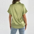 thumbnail image 4 of Olyvenn Fashion Satin Silk Button Down Shirts Women's Dress Shirts Collared Roll Up Short Sleeve Blouse Ladies Summer Office Work Tops Mint Green L, 4 of 6