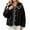 Black, variant on Women’s Peter Pan Collared Fuzzy Jacket Fleece Coat with Striped Trim
