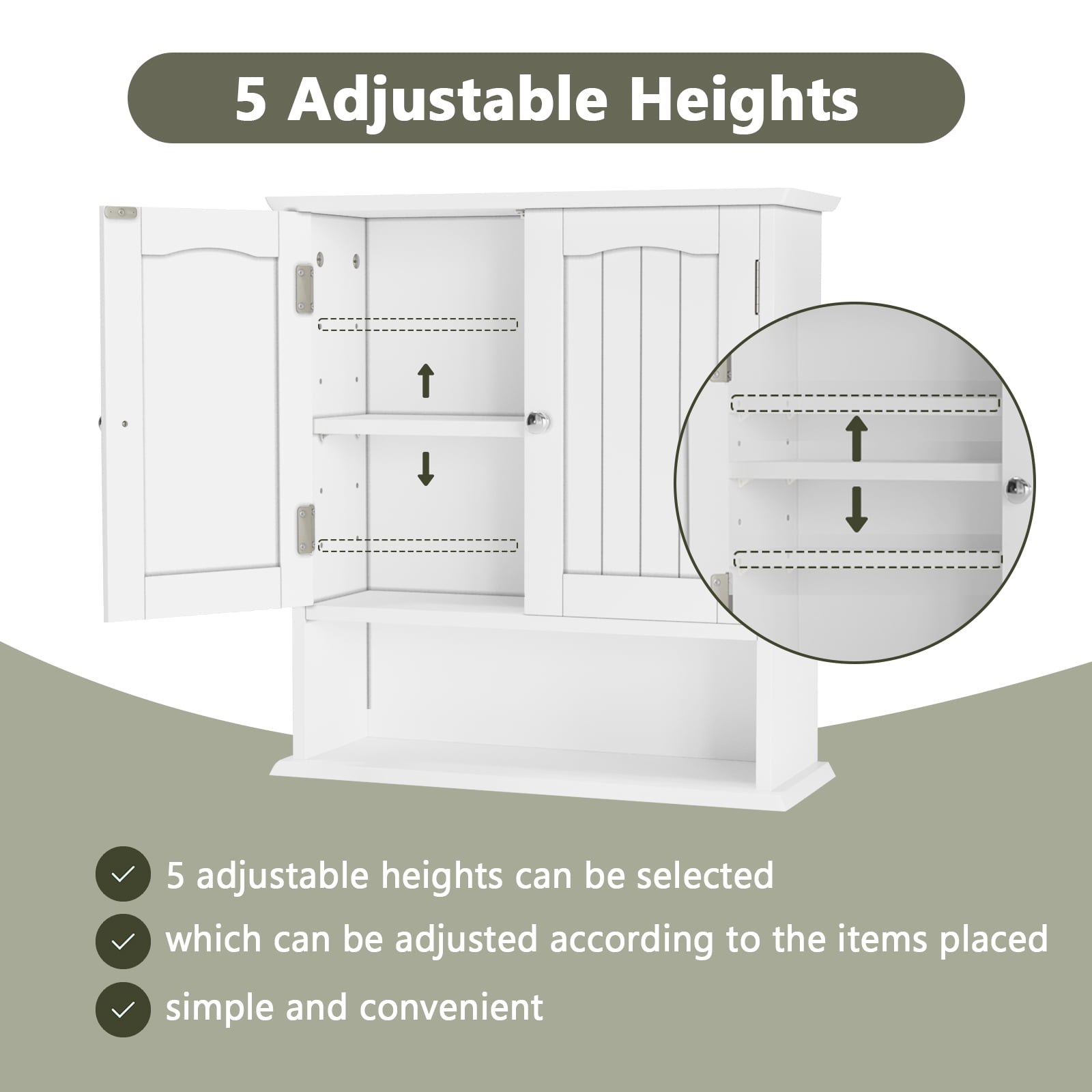 Smuxee Bathroom Wall Storage Cabinets with Door and Open Shelves,over The Toilet Storage,White Small