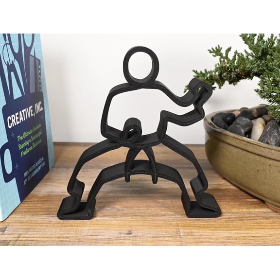 Kata Stance Karate Sculpture, Minimalist Line Art Martial Arts Décor