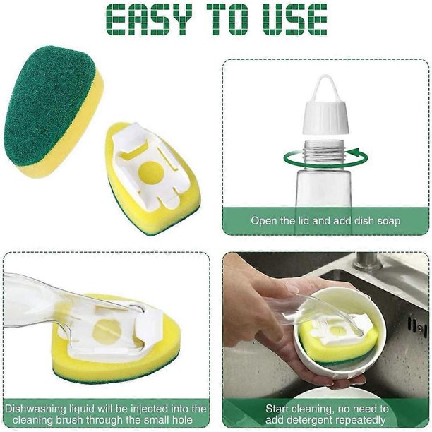Heavy Duty Dish Wand Sponge Brush, Non-Scratch Kitchen Scrub Brush for Dish,Sink Cleaning Sponges Ha
