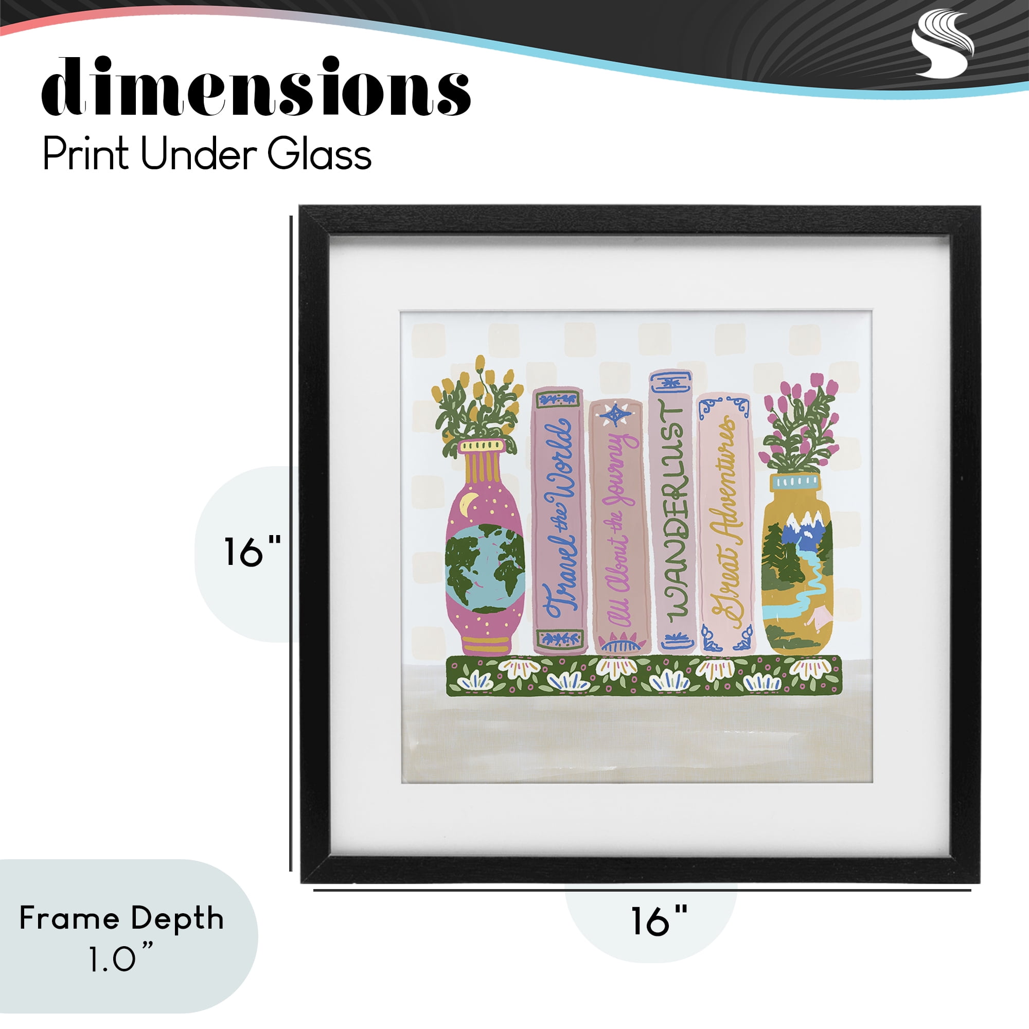 Stupell Industries Boho Travel Books Shelf Black Framed Print Under Glass, design by Connie Summers