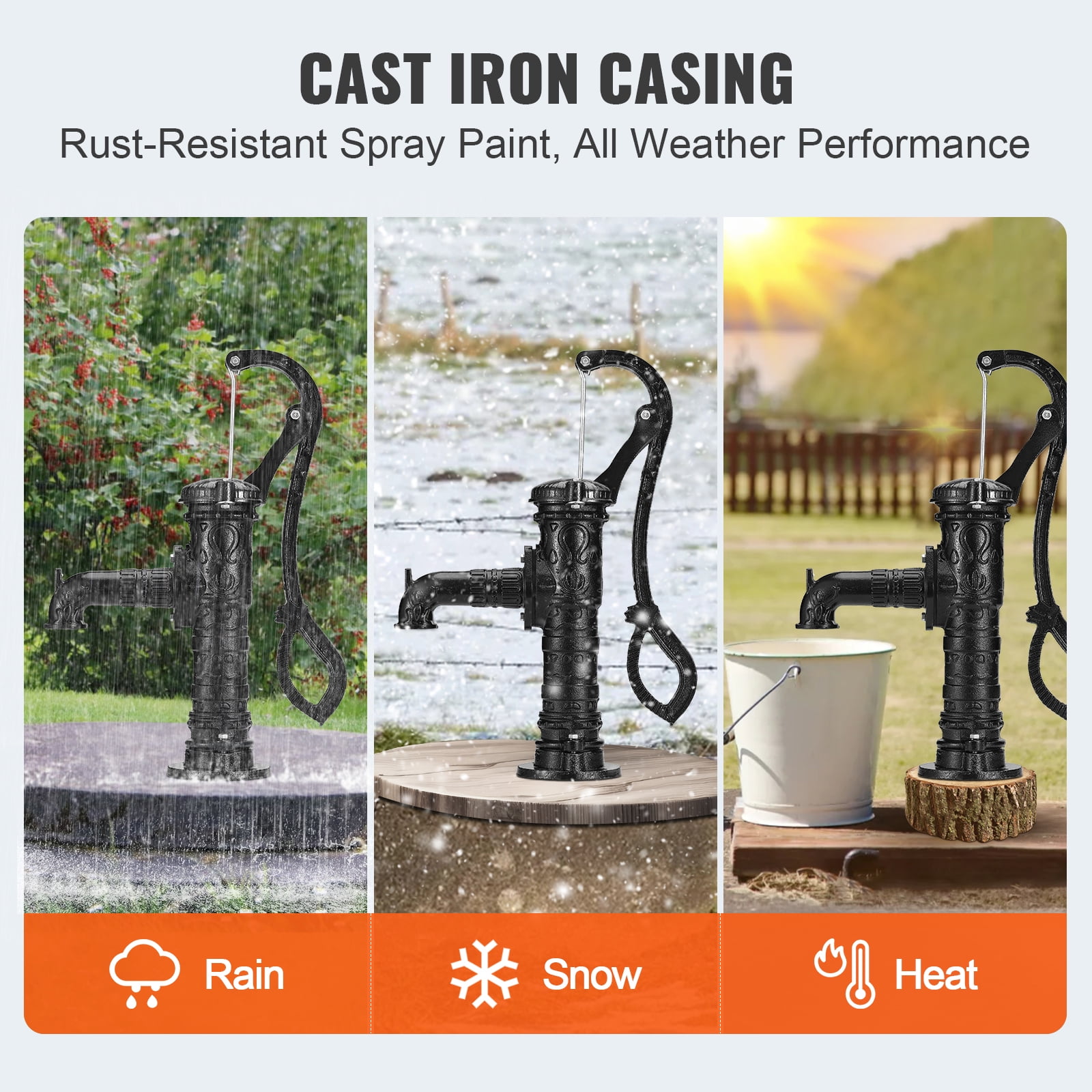 KFFKFF Classic Manual Water Pump, 22 ft Lift Capacity, Durable Cast Iron Construction, Hand-Operated with Comfortable Handle G1-5/8", Simple Setup, Ideal for Outdoor Gardens, Yards, Farms - Black