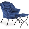 thumbnail image 3 of Lazy chair con ottoman - 400lb capacity oversized reading armchair, folding footrest y side pocket, dark blue para sala de estar o dormitorio, 3 of 8