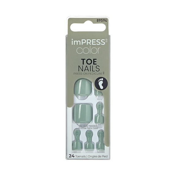 imPRESS Color Press-On Toenails, No Glue Needed, Solid Green, Square, 27 Ct.