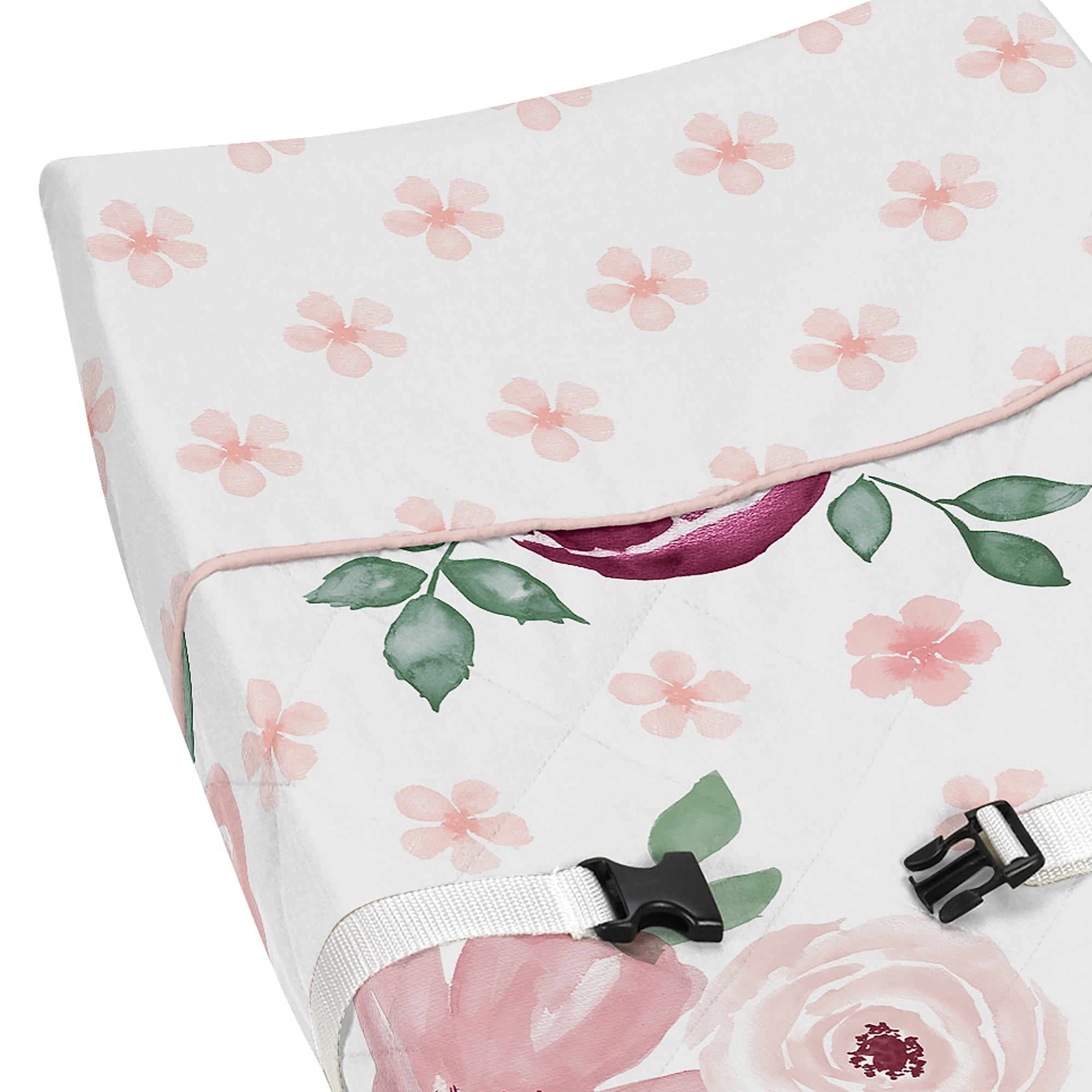 Sweet Jojo Designs Watercolor Floral Pink White and Green Changing Pad Cover