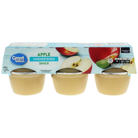 Great Value Unsweetened Apple Snack, 6 x 113 g