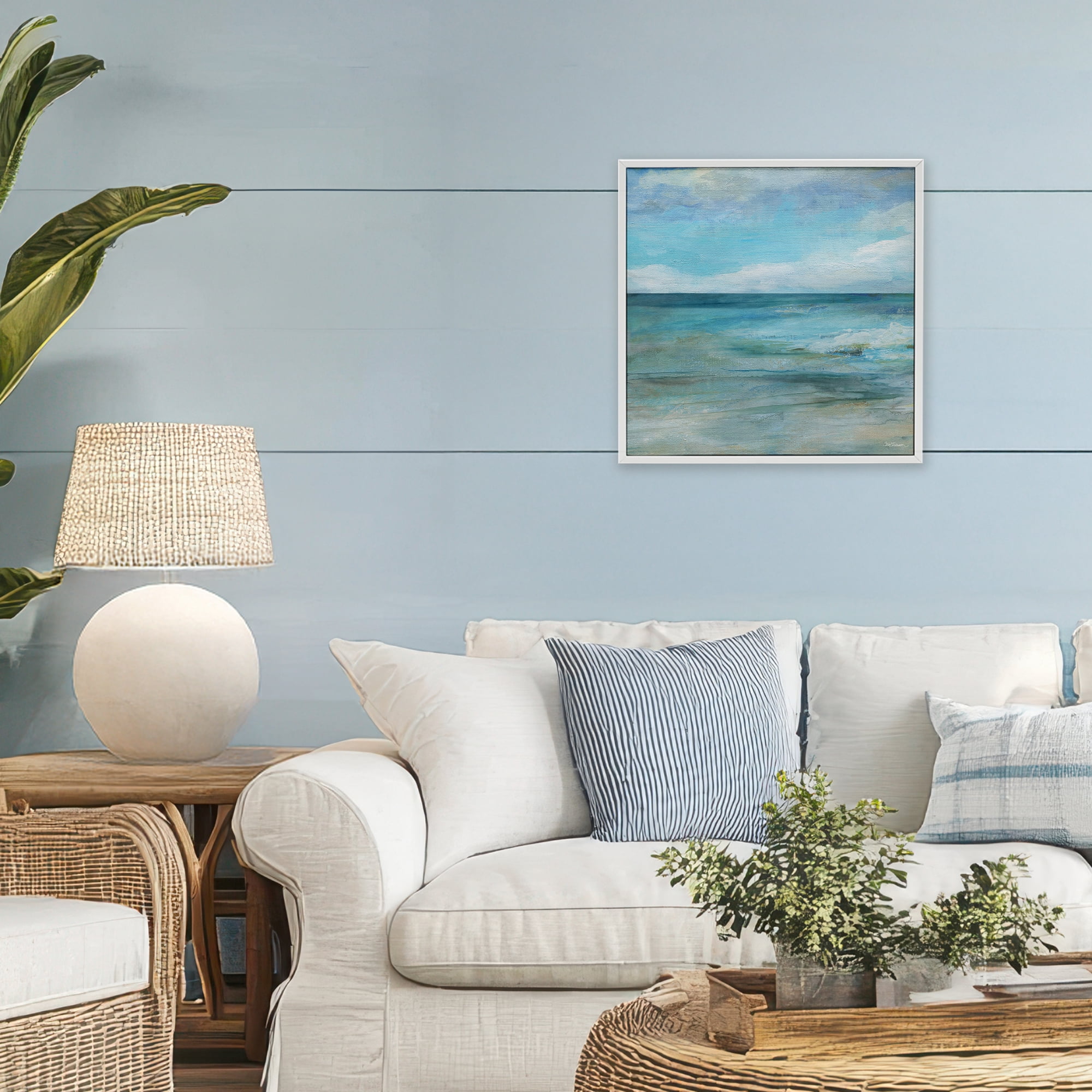 Stupell Industries Aqua Seascape Tranquility White Framed Giclee Art, design by Carol Robinson