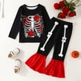 thumbnail image 4 of URMAGIC Toddler Baby Girl Clothes Halloween Outfit Skull Printed Tops Long Sleeve Shirt Flared Pants Set, 4 of 9