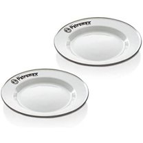 Petromax Enamelware Dinnerware Plates, Traditional Lightweight Enameled Steel Tableware for Kitchen and Camping, 2 Pack for Hot or Cold Food, 8.6 inch, White