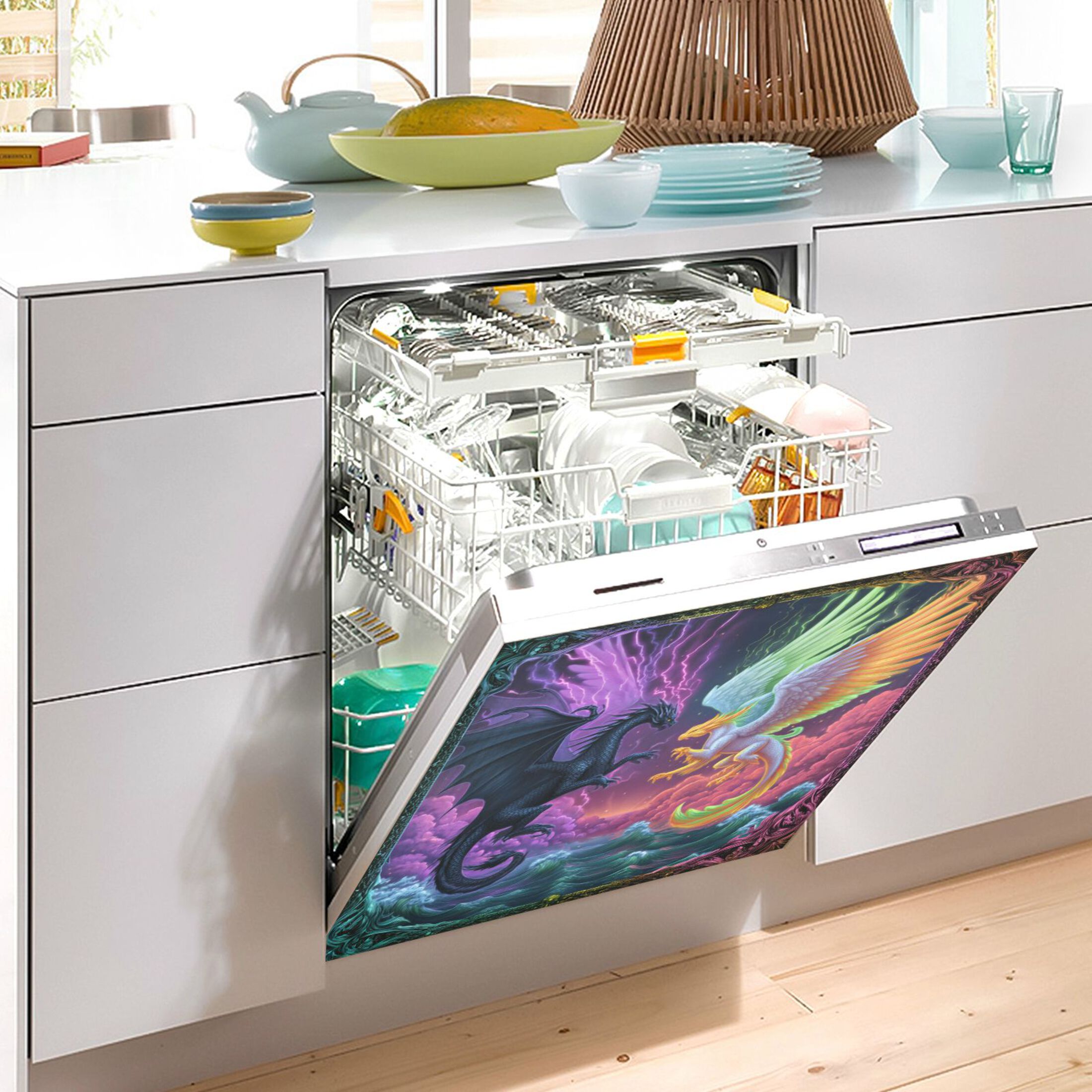 Dishwasher Magnetic Refrigerator Magnet Cover Sticker Home Decorative 23"x26" Magic Dragon Game Card
