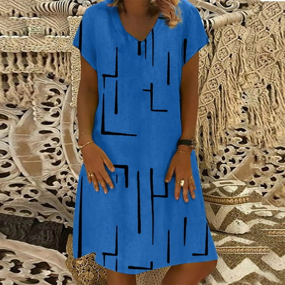 CALAFEBILA Plus Size Dresses for Women Short Sleeve V-neck Floral Knee Length Sun Dress A-Line Long Women Dresses