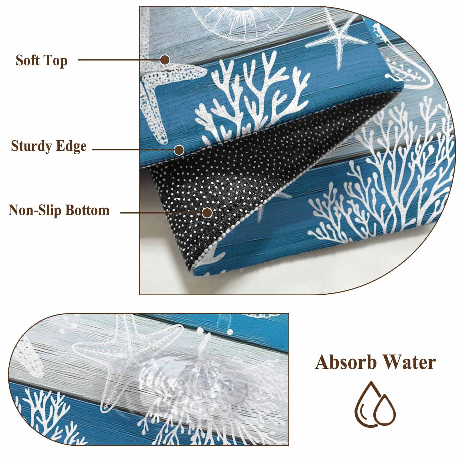 5'x7' Area Rugs for Living Room Bedroom, Blue Coastal Beach Washable Rug Carpet Runner Indoor Outdoor, Nautical Starfish Coral Vintage Wooden Non Slip Floor Mats Area Rug for Kitchen, Nursery