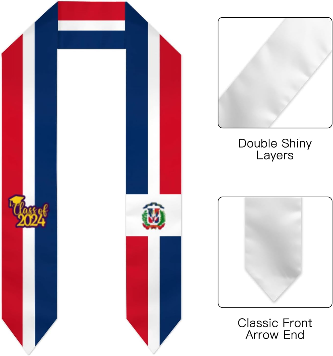 Class of 2024 Dominican Republic Flag Graduation Stoles Shawl Sash