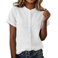 thumbnail image 2 of ClodeEU Women's Summer Linen Blend V Neck Short Sleeve Button Blouse ,Solid Color Loose Casual Top White,Womens Plus XXL, 2 of 8