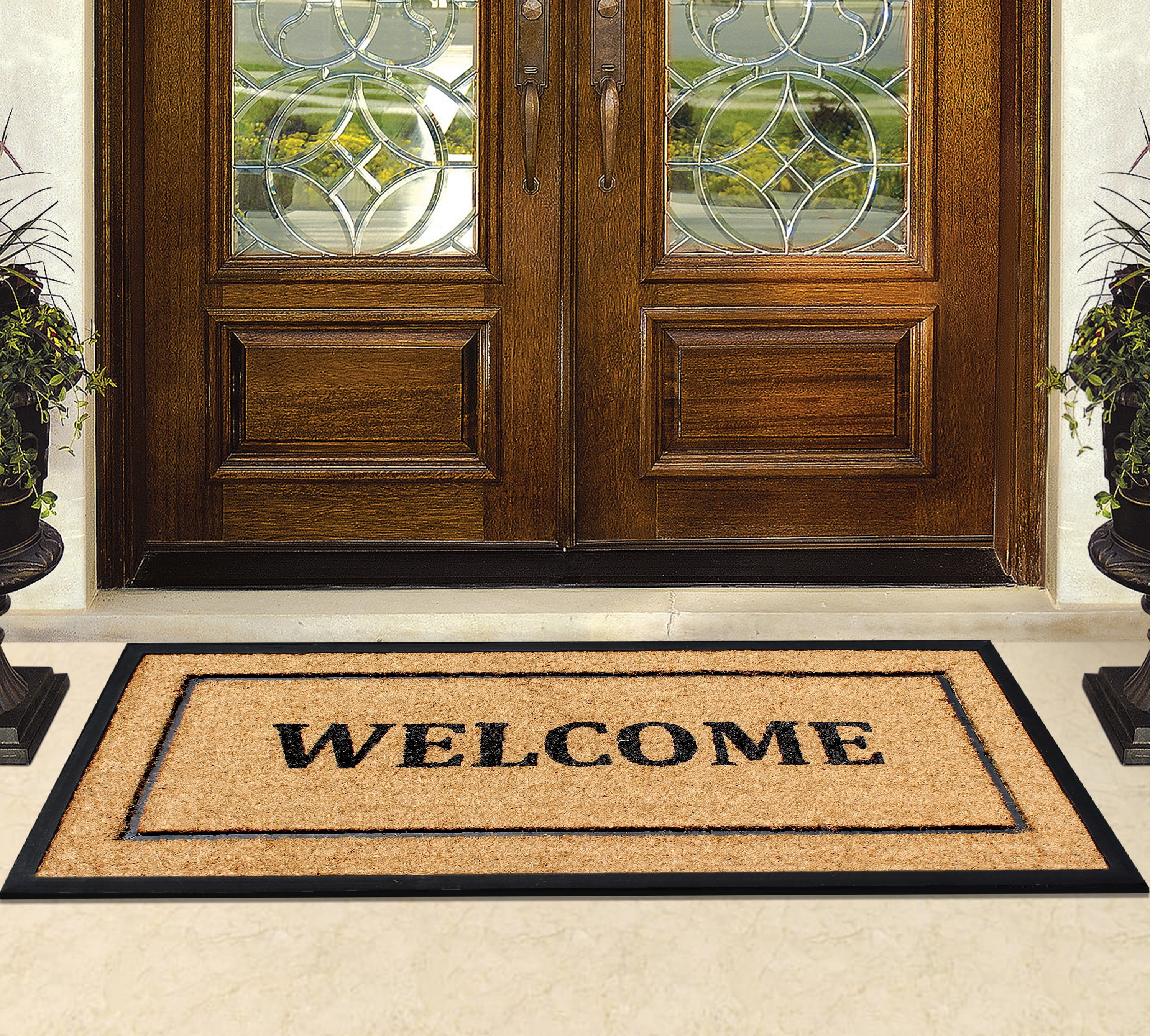 A1HC 30" x 60" Picture Frame Welcome Coir and Rubber Door Mat, Heavy-Duty Outdoor Entrance Mat for Front Porch, Patio, or Entryway
