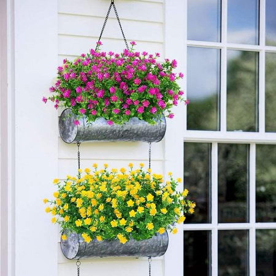 Sinhoon 12 Bundles Outdoor Artificial Flowers UV Resistant Fake Boxwood Plants, Faux Plastic Greenery for Indoor Outside Garden Home Wedding Farmhouse Decor (Magenta)