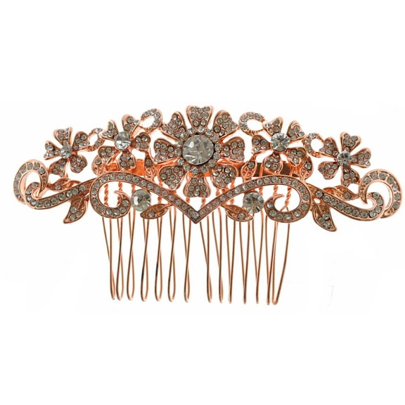 Mini Tiara Princess Rhinestone Crown Hair Comb Rose Gold Plating