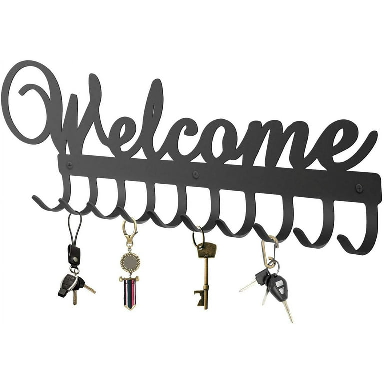 Metal Key Board with 10 Hooks Welcome Wall Organizer Key Holder