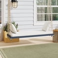 thumbnail image 1 of Silla de columpio de madera del patio, banco colgante del porche con cojines y almohadas, cuerdas de cáñamo de 10,8 pies para jardín, patio trasero, 1 of 5