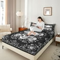 thumbnail image 4 of jejeloiu Spooky Gothic Twin Sheet Sets,Skull Flower Pattern Twin Fitted Sheet,White Gray Black Flat Sheet For Men Women,Super Cozy Room Decor,3pcs, 4 of 7