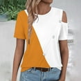 thumbnail image 7 of Njoeus Summer Tops for Women 2024 Y2K Tops Women's 2024 Summer Casual And Comfortable Patchwork Color Cold Shoulder Button Splicing Short-Sleeved Round Neck Top/Shirt Business Casual Outfits for Women, 7 of 7