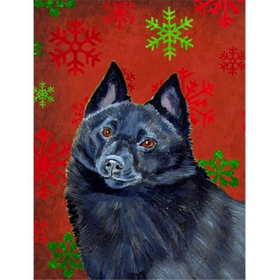 11 x 15 In. Schipperke Red And Green Snowflakes Holiday Christmas Flag, Garden Size