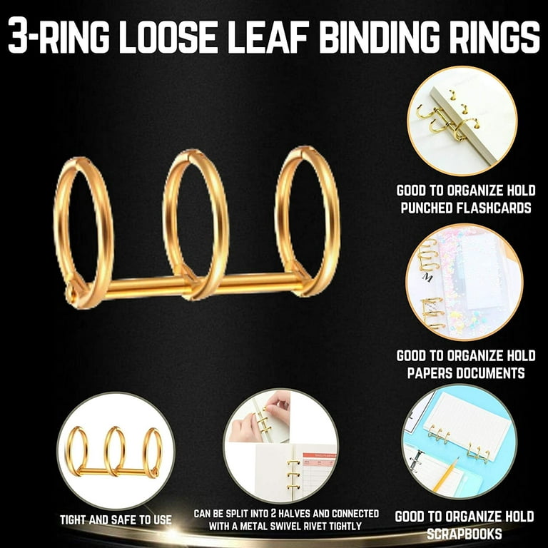 3 Holes Gold Loose Leaf Binder Book Rings on Post, 3/4 Inside Diameter  Snap Split 3-Hinged Rings for DIY Travel Diary, Diary, Binding Spines  Combs, Notebook, Photo Album Binding and More (20