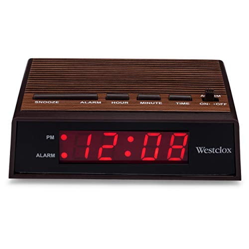 Westclox 22690 Retro Wood Grain LED Alarm Clock, 0.6Inch