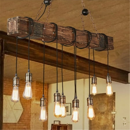 Meigar 35'' 110V Rustic Farmhouse Furniture E26 Wood Beam Chandelier Pendant Lighting Fixture Kitchen Dining Room Bar Hotel Industrial Decor(10 Bulbs not (Best Lighting For Dining Room)