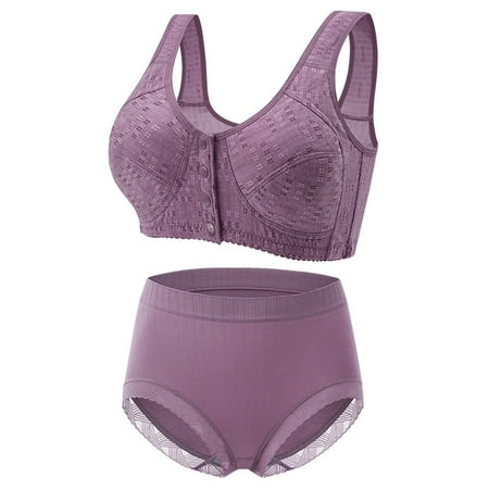 8QIDA Lingerie Set with Stockings Thigh Highs Sexy Women s Comfortable and Traceless Underwear Summer Thin Style Large Chest Small Shrinking Chest Folding Sagging Bra for Women b-Purple 42