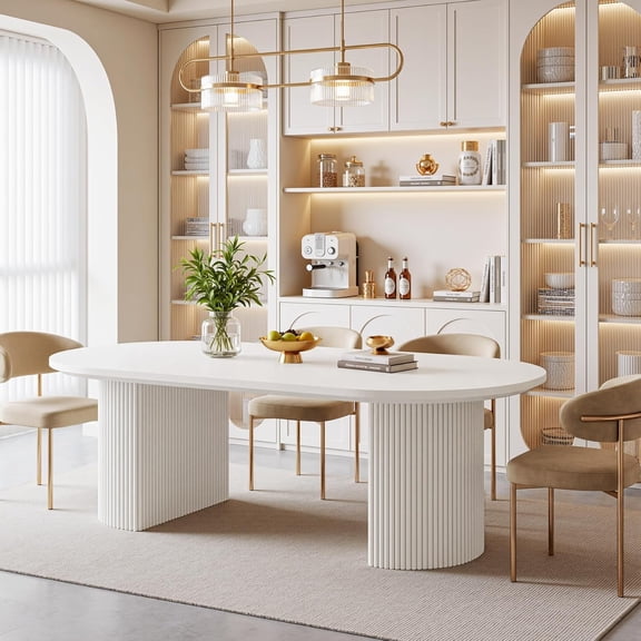 Tribesigns 63-Inch Modern Dining Table for 4-6, Cream White Kitchen Table with Fluted Wooden Base