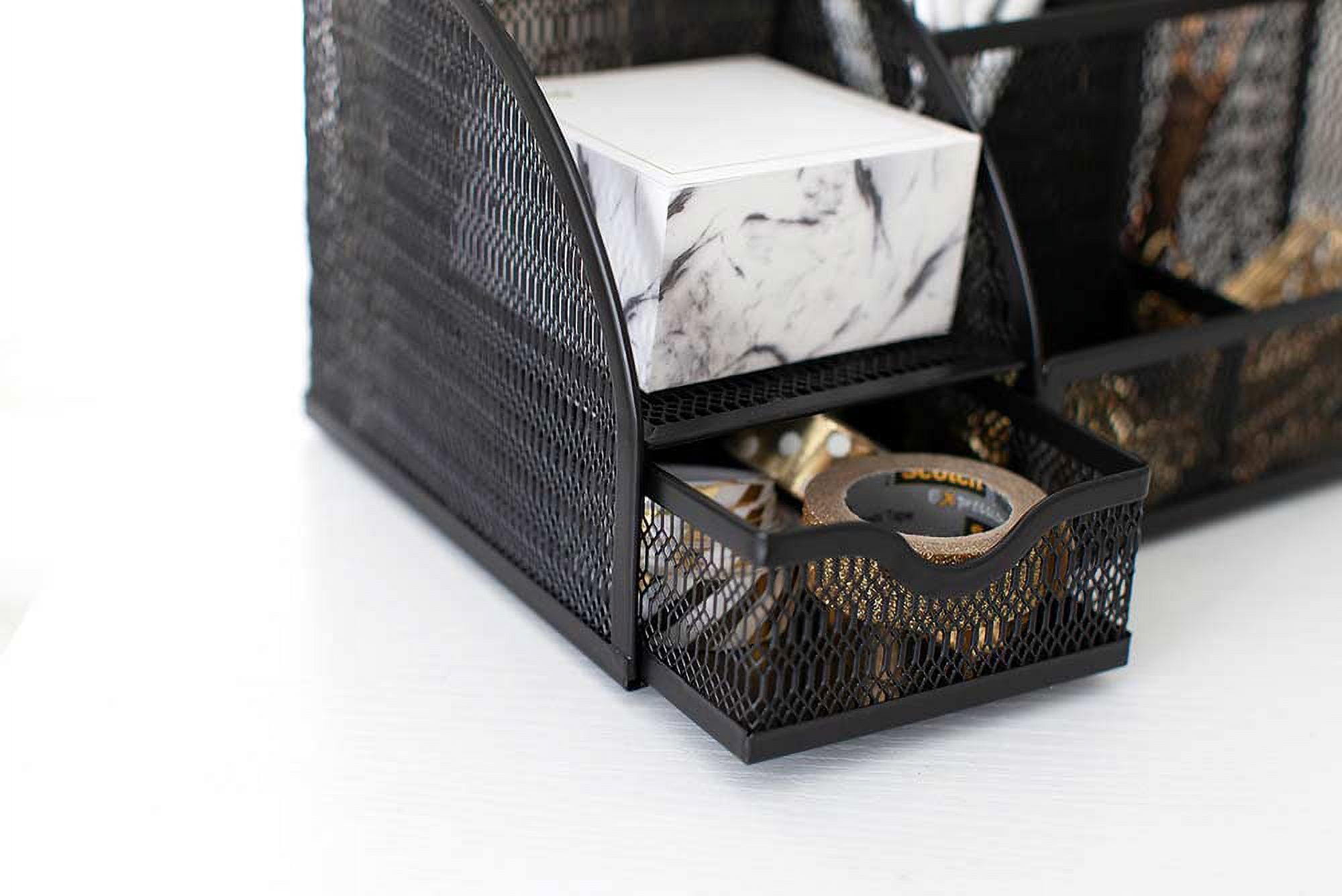 Designer Metal Desk Organizer - Metal with Black Finish - Desk Accessories - Unique Metal Mesh Design - Storage for Paper and Office Supplies