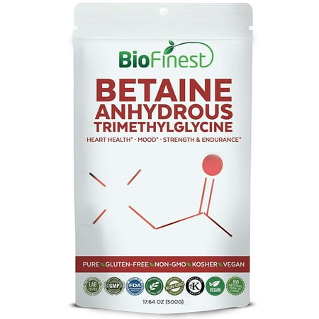 Biofinest Betaine Anhydrous Trimethylglycine (TMG) Powder 1500mg - Pure Gluten-Free Non-GMO Kosher Vegan Friendly - Supplement for Heart Health, Mood Support, Strength, Endurance, Energy