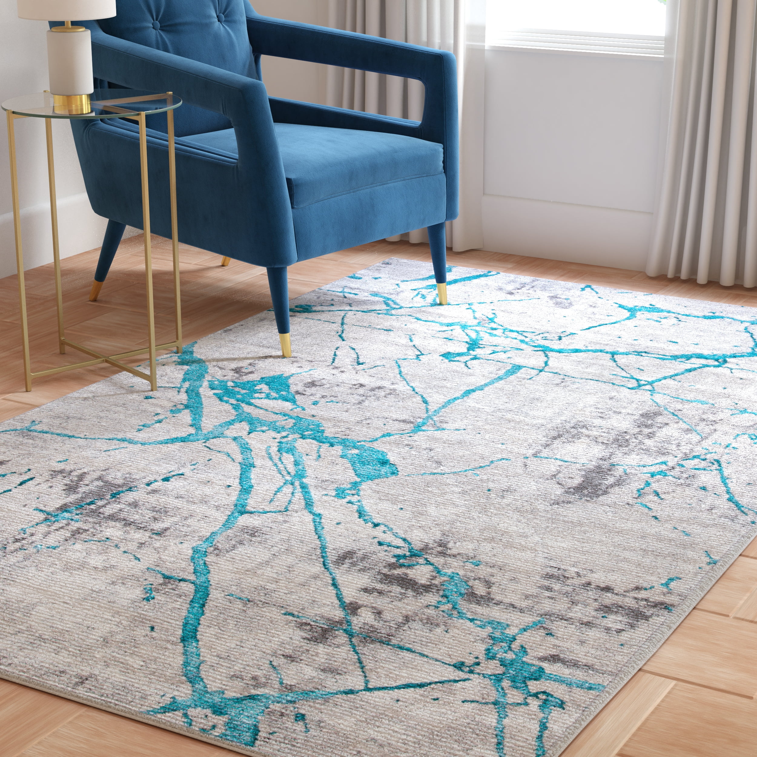 SAFAVIEH Amelia Pemala Abstract Area Rug, Gray/Aqua, 5'5" x 7'7"