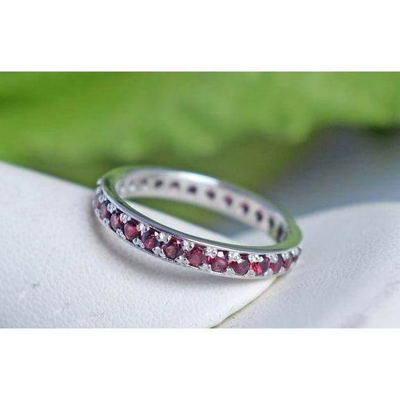 Red Garnet Ring Full Eternity Wedding Engagement Band Ring 925 Sterling Silver Gemstone Jewelry For Women Gift