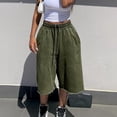 thumbnail image 4 of Resicozy Womens Wide Leg Sweat Bermuda Shorts Drawstring Elastic Waist Hem Casual Lounge Shorts with Pockets Army Green 2XL, 4 of 6
