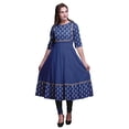 thumbnail image 1 of Bimba Robe Anarkali Imprimée à Blocs Floraux Bleu Royal Longue Robe Maxi Kurtis Indiens pour Femmes Kurti Ethnique X-Small, 1 of 5