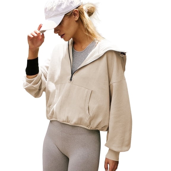 Amazhiyu Womens Half Zip Sweatshirts Cropped Hoodies Pullover Drawstring Long Sleeve Fall Casual Tops with Pocket