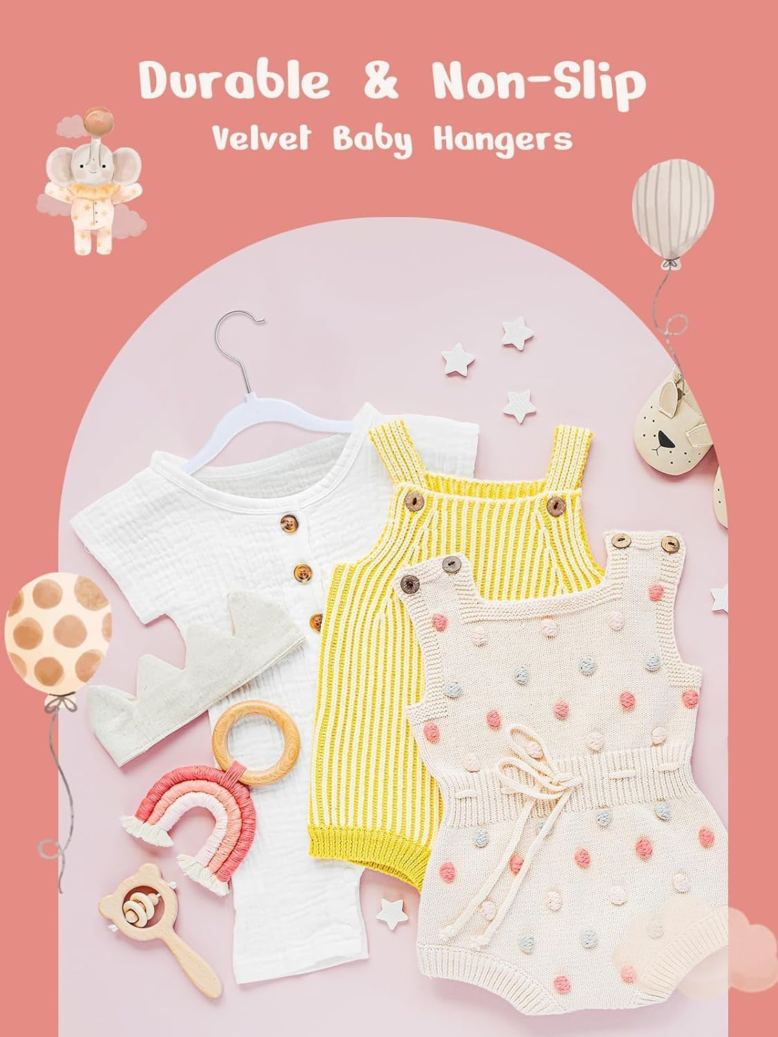 Cozymood 50 Pack Velvet Kids Hangers 11 inch Baby Felt Hangers Space-Saving Thin Design Baby to Toddler Clothes Organizer, White