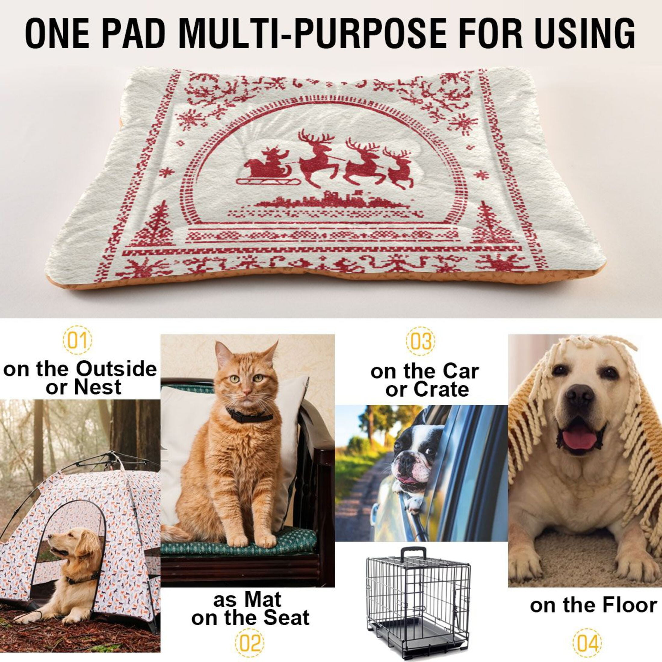 Cozy Mat Pet Bed Indoor Outdoor Warm Soft For Cat Dog Puppy(S/M) Nordic Motifs